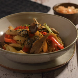 A bowl of oyster mushroom bulgogi