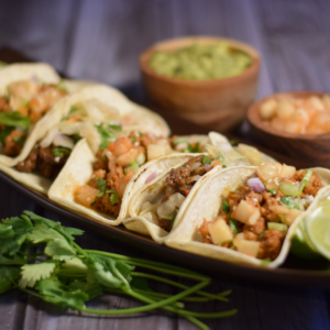 A delicious tray of Korean tacos